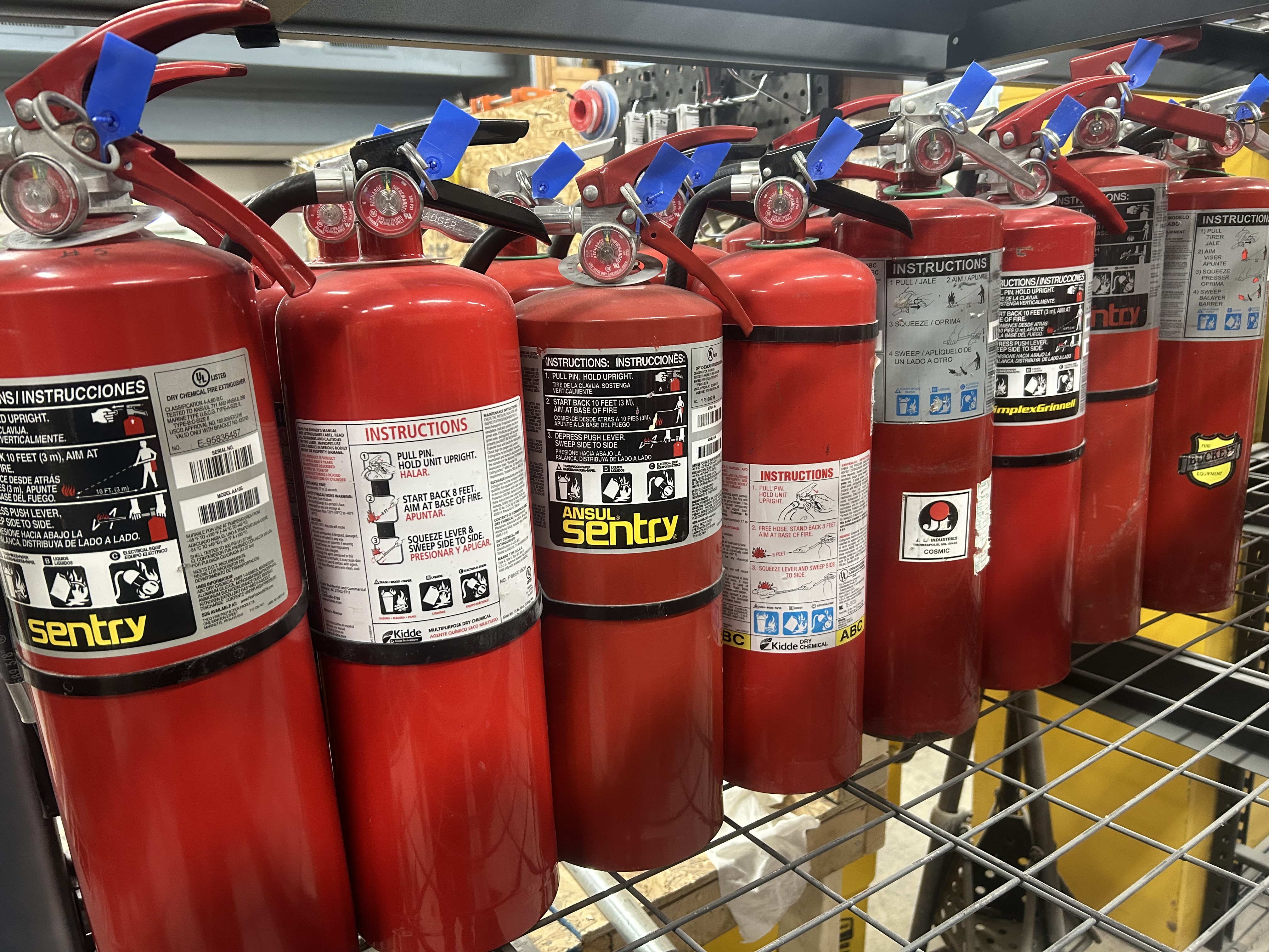 Fire extinguishers in a service facility